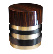 modern round side table with wood lacquer and metal