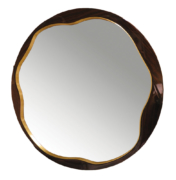 round mirror in wood and brass