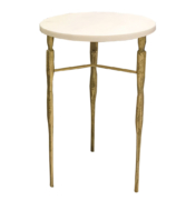 three legged side table with round top and bronze legs