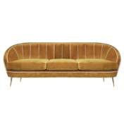 Mid century deco modern channelled back sofa with brass legs