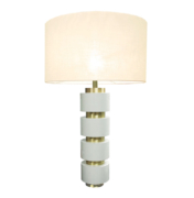 Modern lacquer table lamp in white lacquer with brass rings