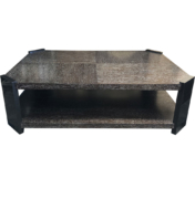 black cerursed oak coffee table with black lacquer with angled corners and black lacquer legs