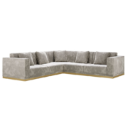 L shaped square arm sectional sofa with recessed brass base