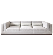 white modern square arm deep sofa with brass base