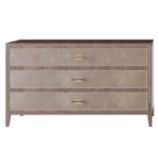 Eucalyptus wood dresser with 3 suede front drawers and smoke brass hardware pulls