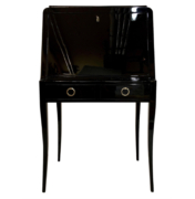 Art Deco secretary piano lacquer desk in black with nickel ring pulls