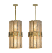 Antique Pair of Murano Glass Chandeliers with Gold and Brass Details