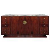 Brazilian Rosewood French Art Deco Sideboard with Original Green Marble top and brass hardware.
