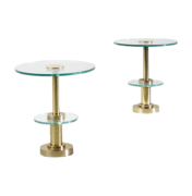 Pair of Late 20th Century Italian side tables with glass and plated brass frame