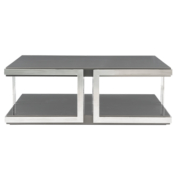 Grey Lacquer Coffee Table with Polished Stainless Steel Legs