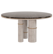 Bottega Dining Table with Light Sycamore with high gloss finish, smoked brass details and a port Laurent Marble top.