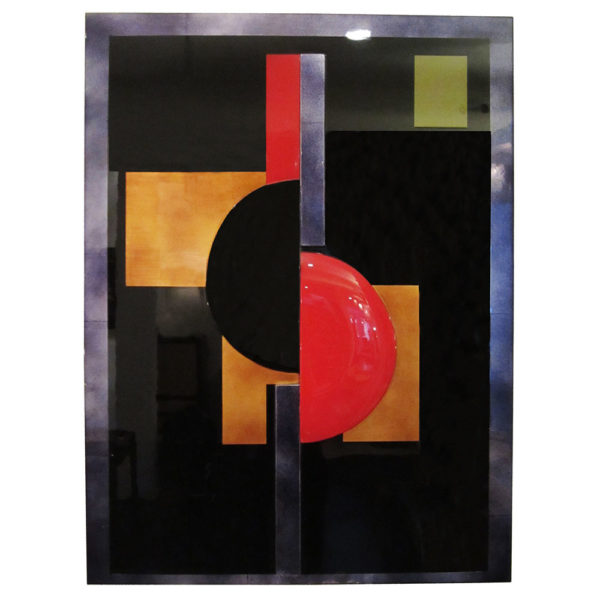 Modern Art Panel in black lacquer with red and gold accents