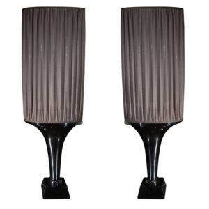 Pair of black floor lamps with pleated shade and black lacquer base