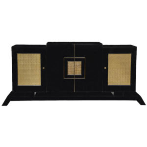 black lacquer sideboard with brass panels
