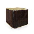 Cube with rounded corners in high-gloss Macassar ebony with brass top and narrow base