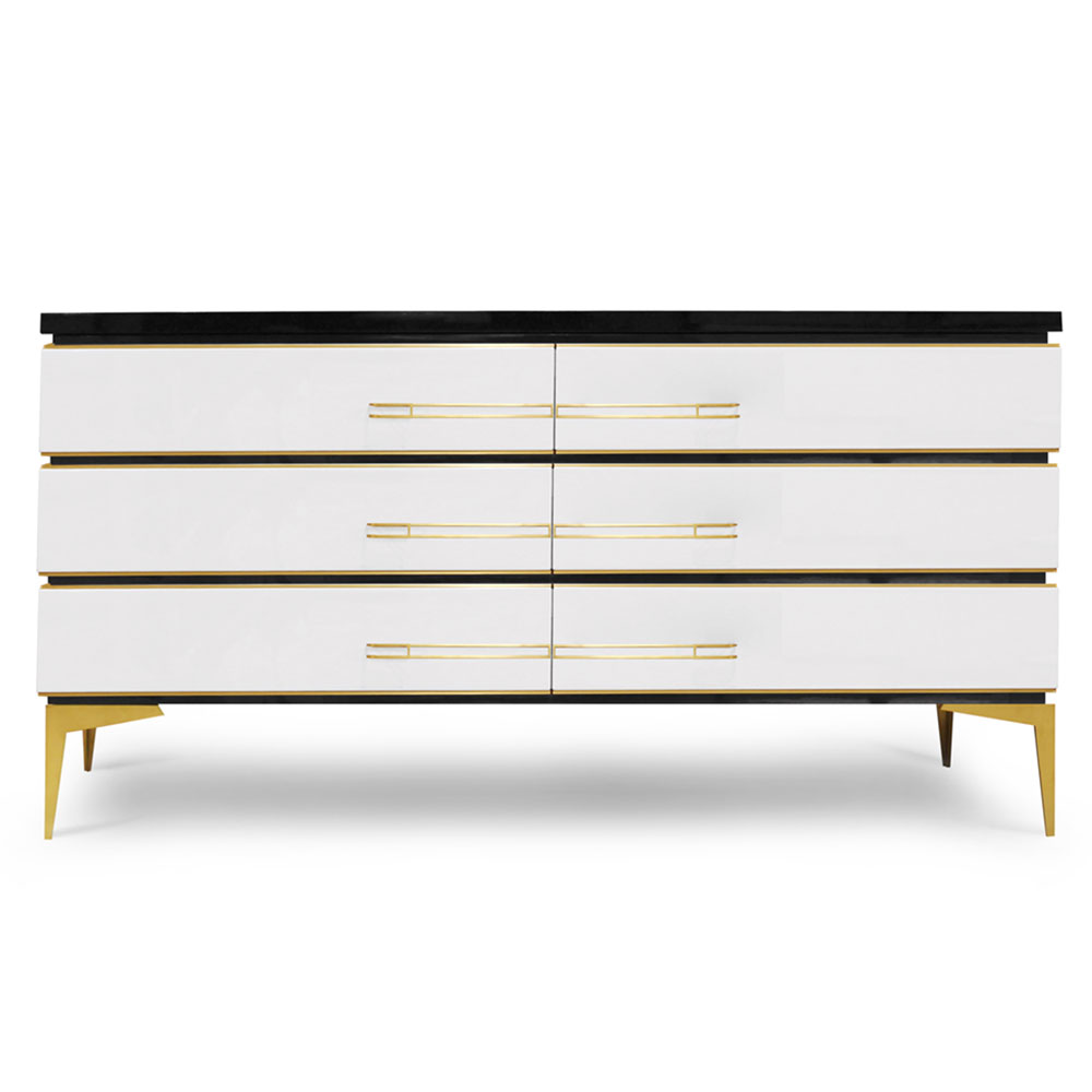 lacquer dresser with brass and granite and storage