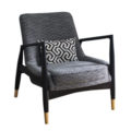 modern scandinavian lounge chair with black thin arms and brass feet