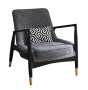 modern scandinavian lounge chair with black thin arms and brass feet