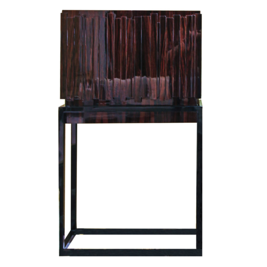 Compact Bar Cabinet Chicago With Ebony Wood And Elevated Metal Base