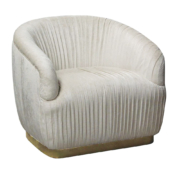 modern swivel lounge chair with pleated upholstery and brass base