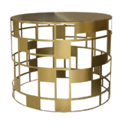 Round brass cutwork side table with brown granite top