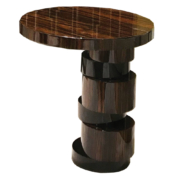 High gloss Macassar ebony offset layered cylindrical base with wood top