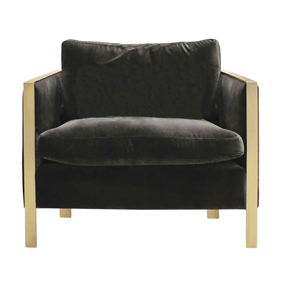 modern lounge chair with brass arms and legs in metal