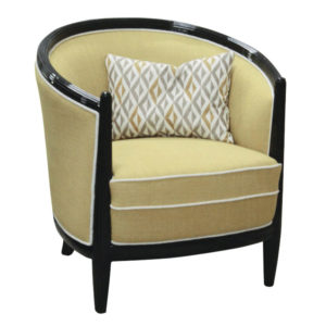 art deco style armchair with rounded back and ribbed details