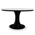 modern dining table in lacquer and brass with white marble top