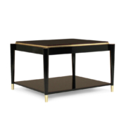 Modern Square side table in lacquer and wood with brass