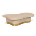 Wavy coffee table in white lacquer with brass base and modern design