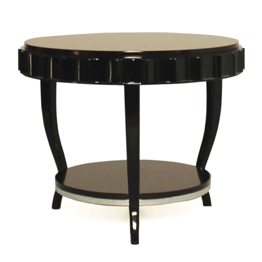 round art deco style side table in macassar and black lacquer
