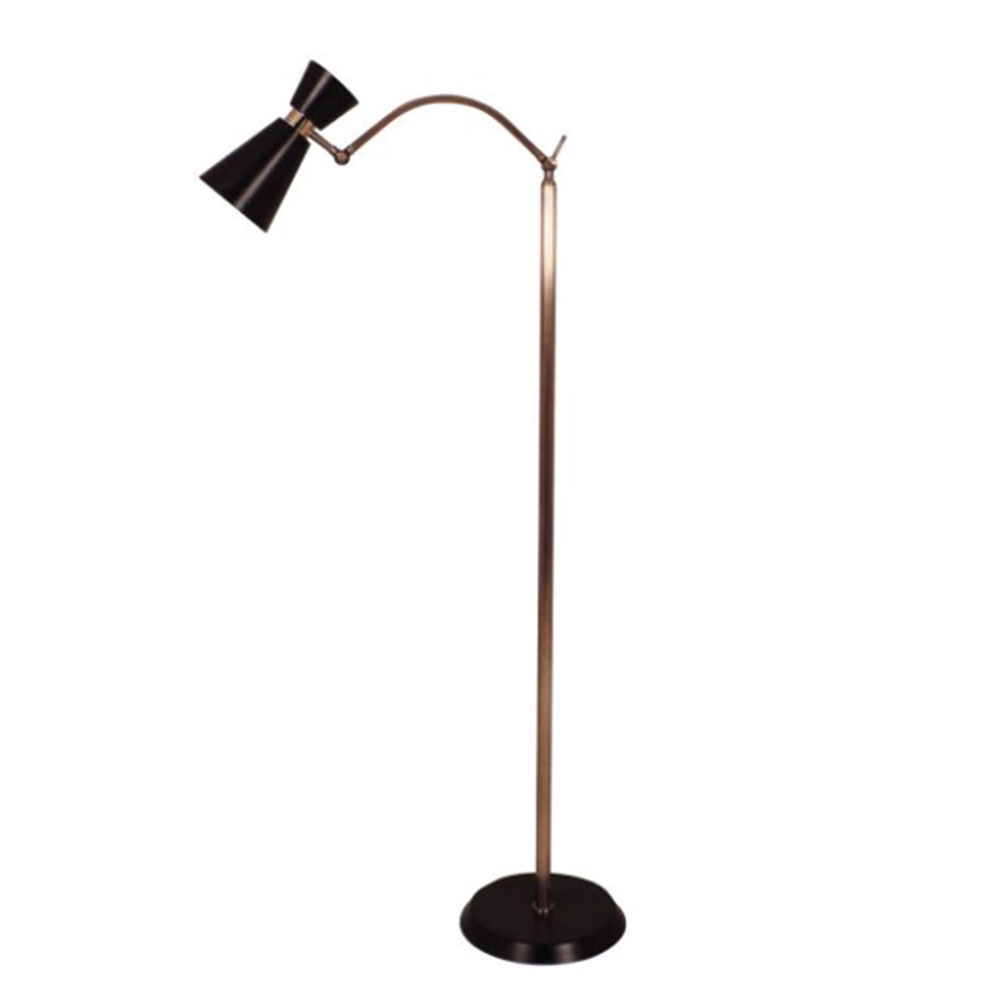 Mid-century modern brass floor lamp with conical shade in lacquer