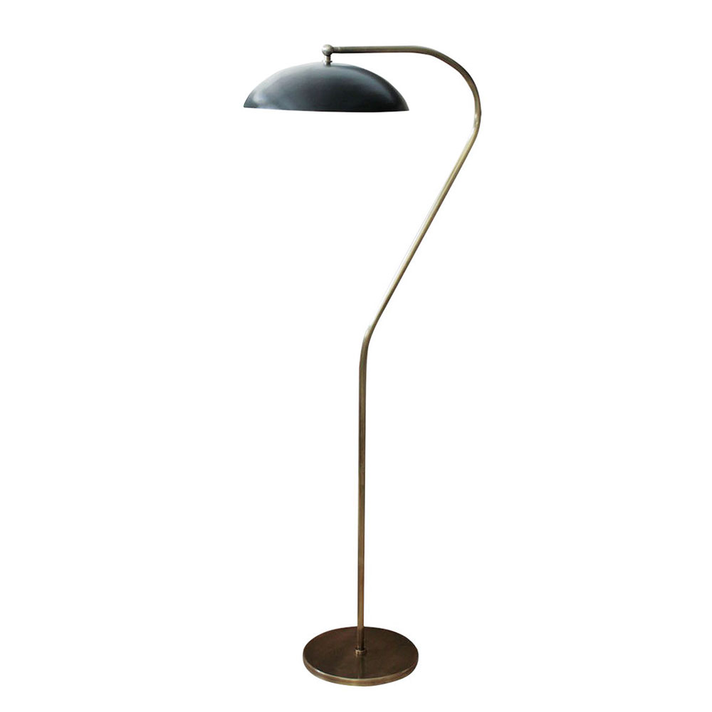mid century style floor lamp in brass and black shade