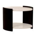 Modern round side table in white and black lacquer