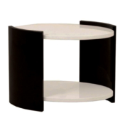 Modern round side table in white and black lacquer