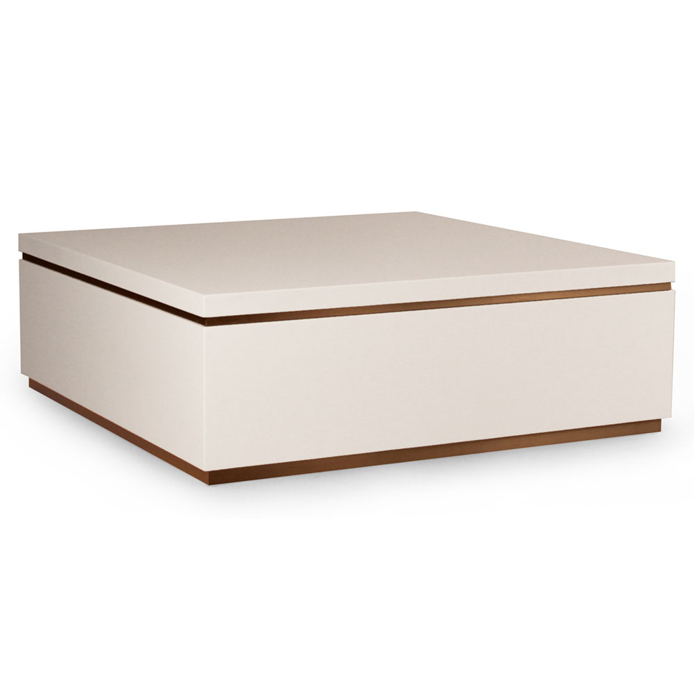 modern square lacquered coffee table with brass trim