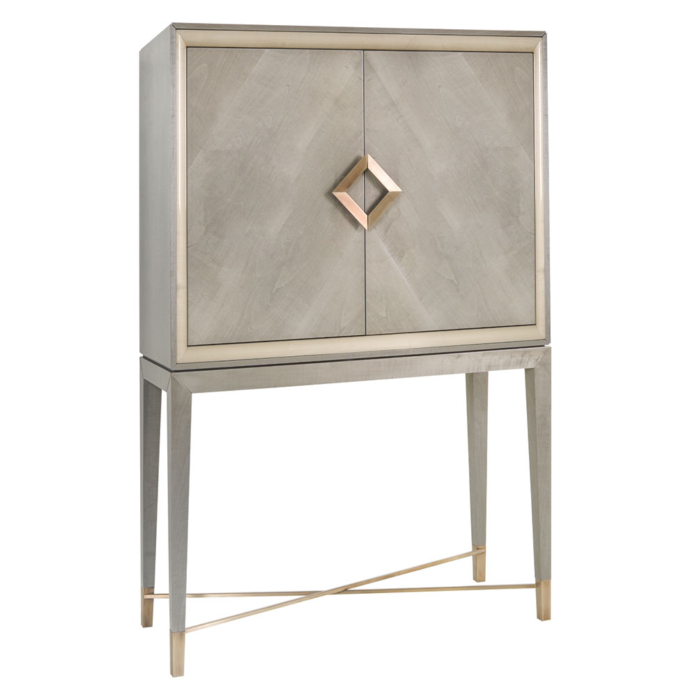 Modern bar cabinet in sycamore with brushed brass