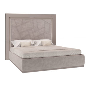 Modern bed with upholstery, lacquer and metal