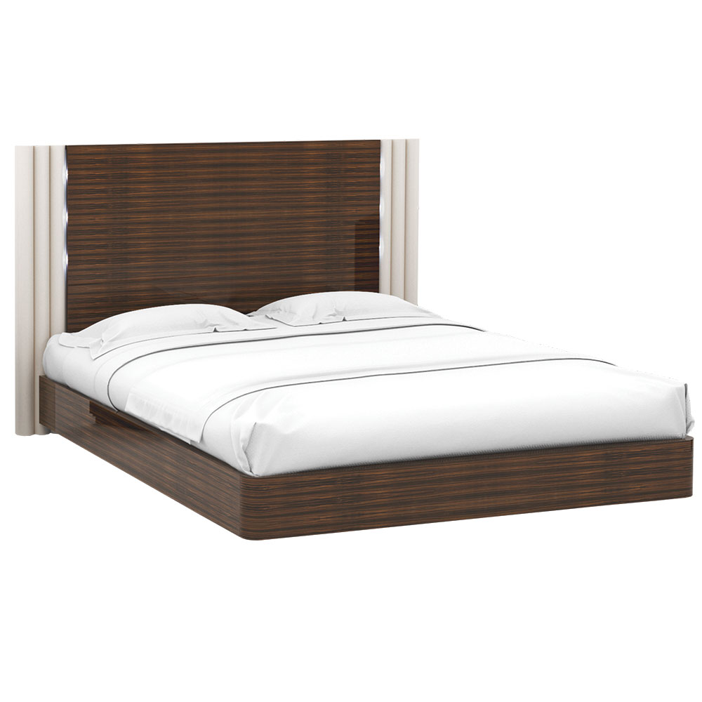 Modern Art Deco style bed in Macassar wood
