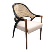 Modern dining and desk chair in lacquer with cane back and metal legs