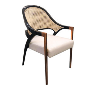 Modern dining and desk chair in lacquer with cane back and metal legs