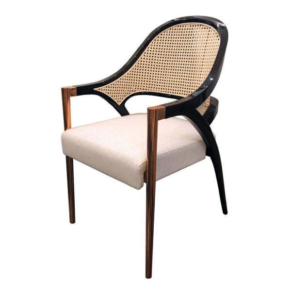 Modern dining chair with cane back brass metal legs and lacquer frame
