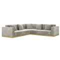 L shaped square arm sectional sofa with recessed brass base