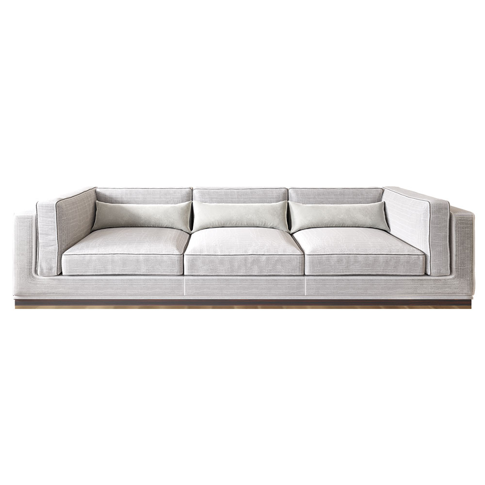 white modern square arm deep sofa with brass base