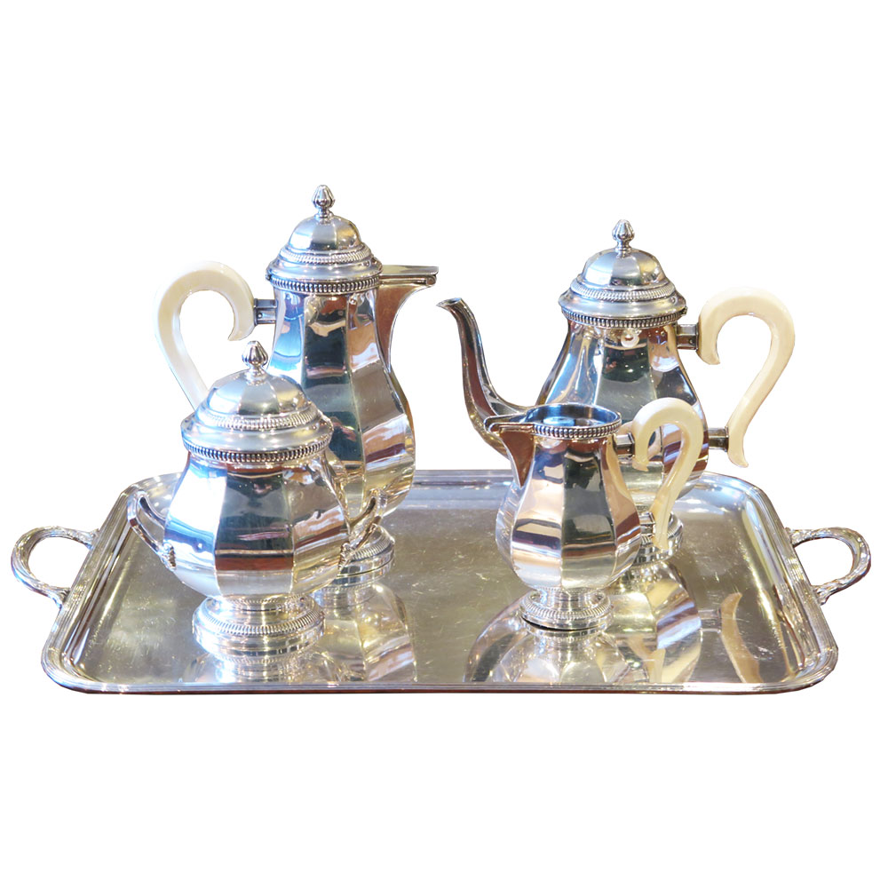 silver and ivory tea set
