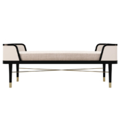 modern transitional upholstered bench of lacquer with brass crossbar