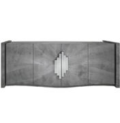 modern wood sideboard with 4 curved front doors and layered metal pulls