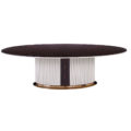 modern oval dining table with lacquered rod pedestal and metal base