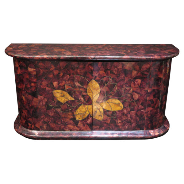Purple tortoise shell bar console sideboard cabinet with leaves and brass